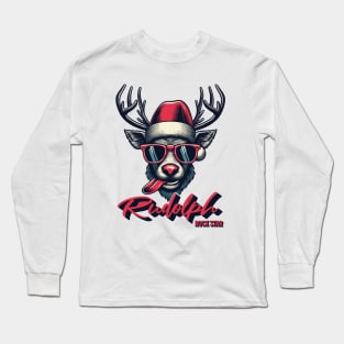 Christmas print design of Rudolph rock star Long Sleeve T-Shirt